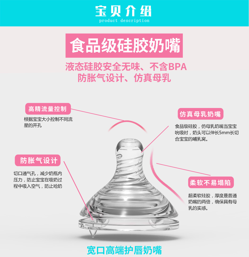 寬口高端護唇奶嘴代加工,資質(zhì)批文齊全支持來樣代工