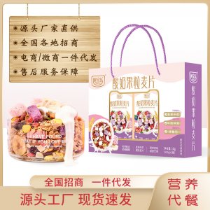 阿寶樂酸奶果粒麥片禮盒裝早餐專業(yè)定制 即食沖泡干吃水果堅果生產(chǎn)基地