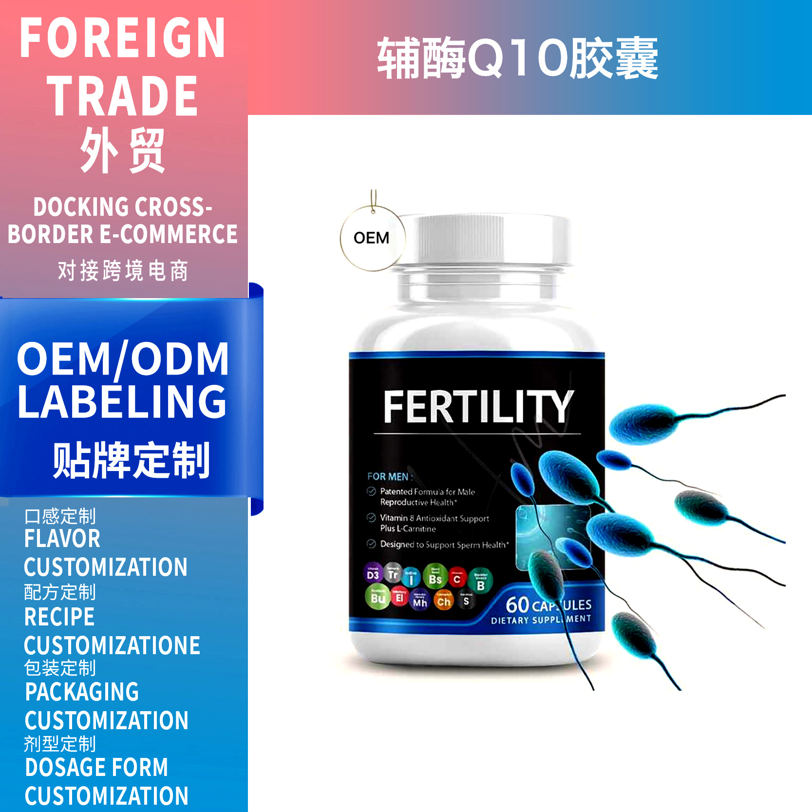 跨境熱銷FERTILITY膠囊60粒適用于男性膳食補(bǔ)充劑支持OEM工廠直銷